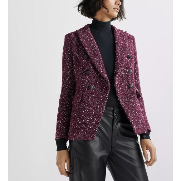 Rag&Bone Preston Double Breasted Blazer Boucle Tweed Wool Burgundy US 8 - Picture 2 of 16